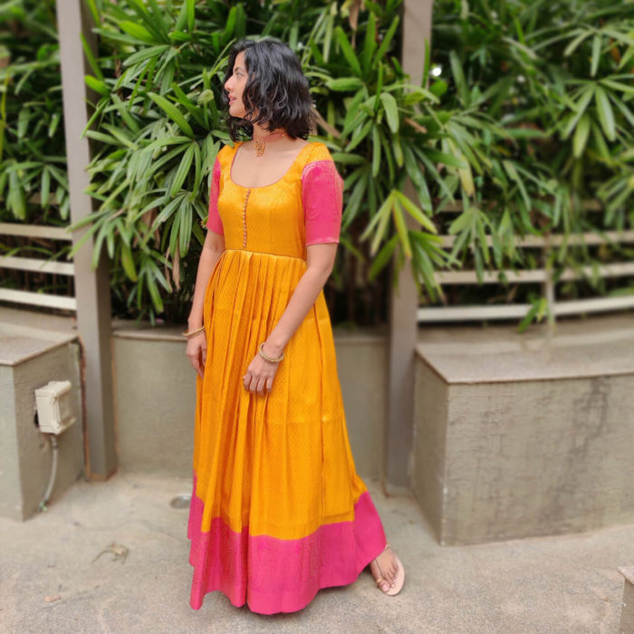 Yellow Banarasi Silk Dress