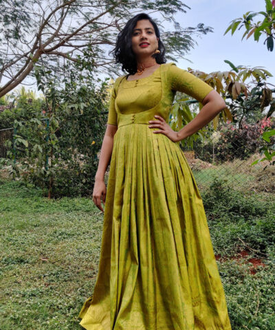Green Banarasi Silk Dress