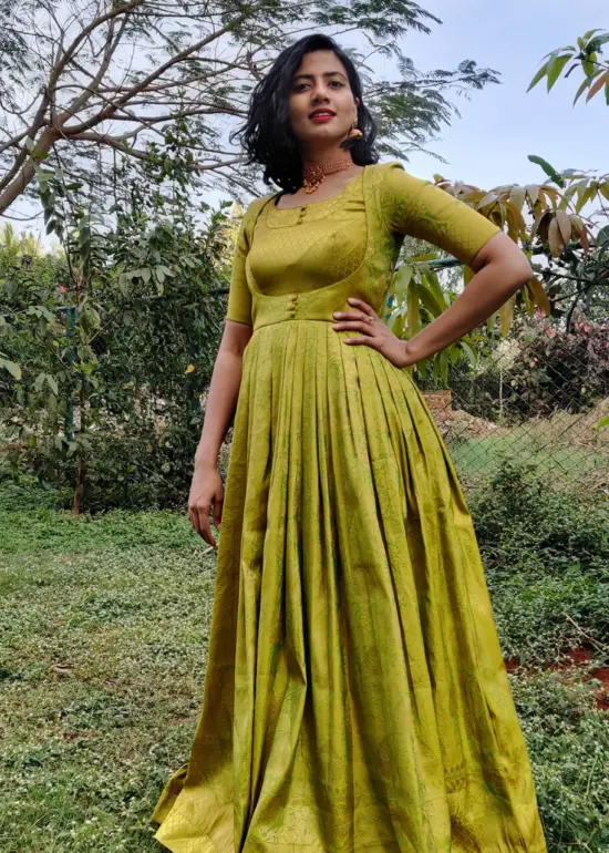 Green Banarasi Silk Dress