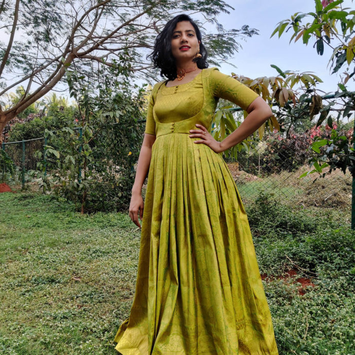 Green Banarasi Silk Dress