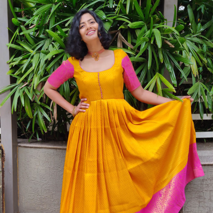 Yellow Banarasi Silk Dress