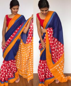 Blue Mul Cotton Saree with Hand Block Prints