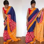 Blue Mul Cotton Saree with Hand Block Prints - Image 2