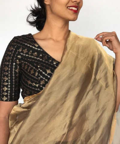 Black Georgette Blouse with Sequins Embroidered all over