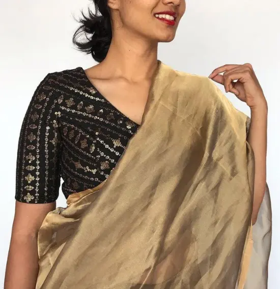 Black Georgette Blouse with Sequins Embroidered all over