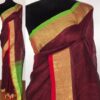 Maroon Linen Saree with green pallu