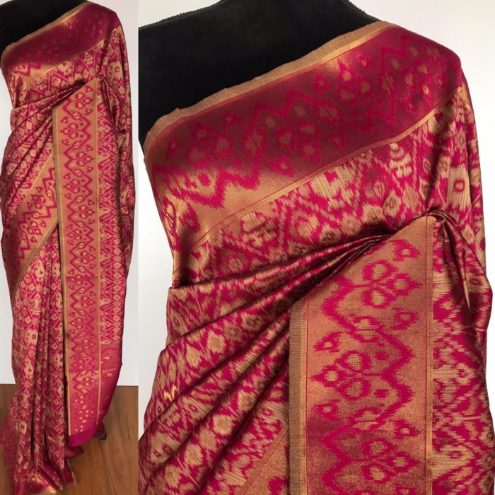 Pink Jute Silk Saree with Kotki Weaves