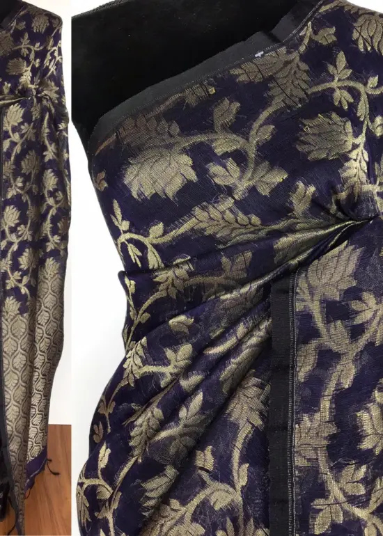 Purple Handwoven Linen Saree with Jamdani Weaves