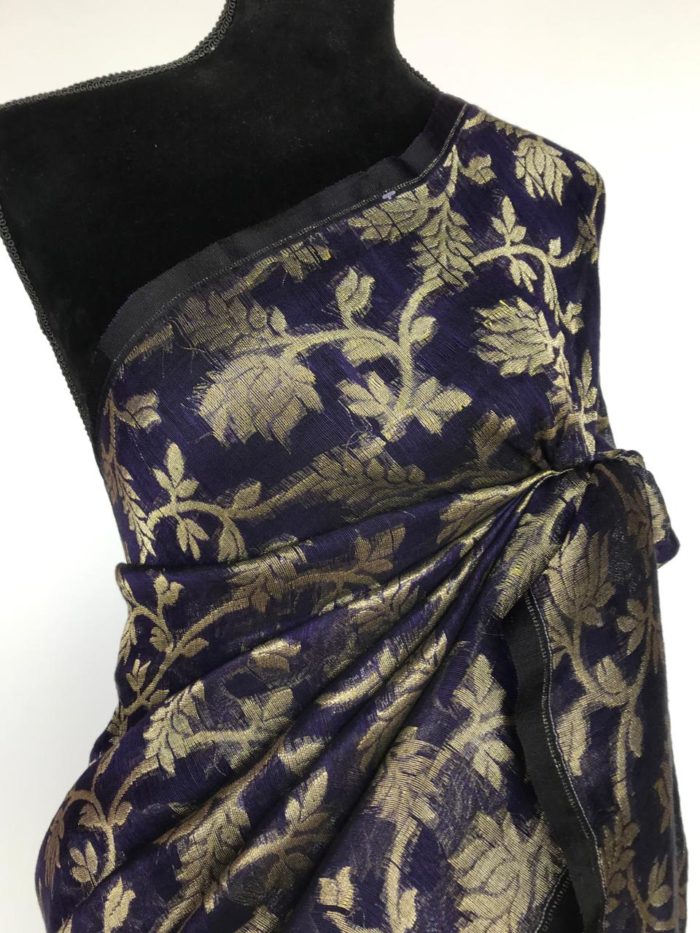 Purple Handwoven Linen Saree with Jamdani Weaves