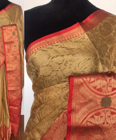 Gold Kora Silk Saree with Gold Zari Weaves