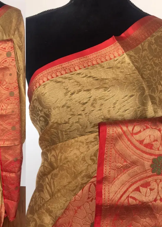 Gold Kora Silk Saree with Gold Zari Weaves