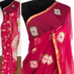 Pink Block Printed Chiffon Saree