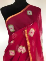 Pink Block Printed Chiffon Saree - Image 3