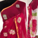 Pink Block Printed Chiffon Saree - Image 2