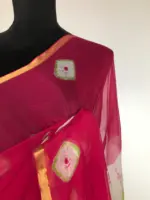 Pink Block Printed Chiffon Saree - Image 5