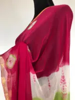 Pink Block Printed Chiffon Saree - Image 4