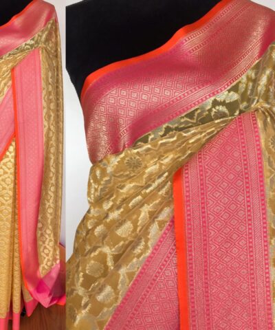 Butter Yellow Kora Silk Saree with Silver Zari Weaves