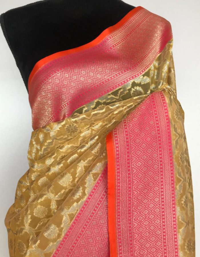 Butter Yellow Kora Silk Saree with Silver Zari Weaves