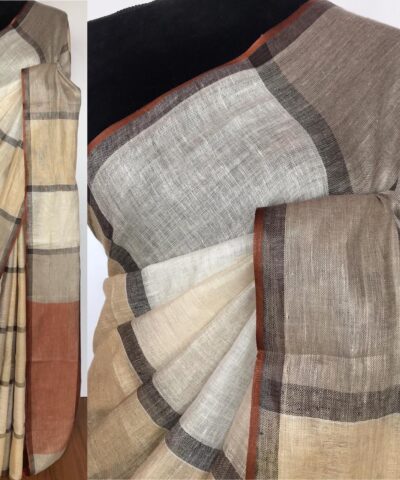 Off white Pure Linen Saree