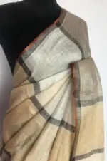 Off white Pure Linen Saree - Image 3