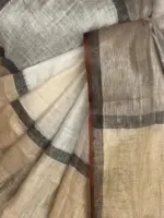 Off white Pure Linen Saree - Image 6