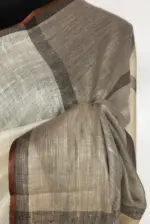 Off white Pure Linen Saree - Image 5