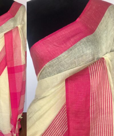 Pastel Yellow Pure Linen Saree