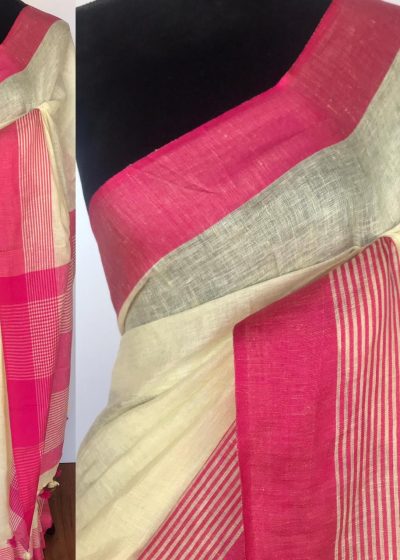 Pastel Yellow Pure Linen Saree