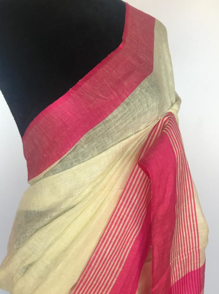 Pure Pastel Yellow Linen Saree