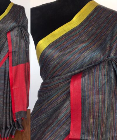 Multicolor Pure Linen Saree