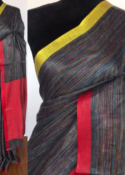 Multicolor Pure Linen Saree