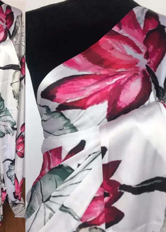 White Satin Saree with Printed Florals