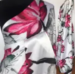White Satin Saree with Printed Florals - Image 2