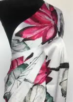 White Satin Saree with Printed Florals - Image 3
