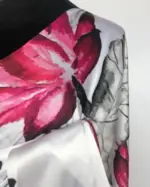 White Satin Saree with Printed Florals - Image 4