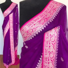 Purple Banarasi Silk Saree in Pure Khaddi Chiffon