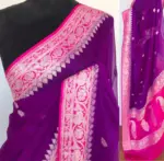 Purple Banarasi Silk Saree in Pure Khaddi Chiffon - Image 2