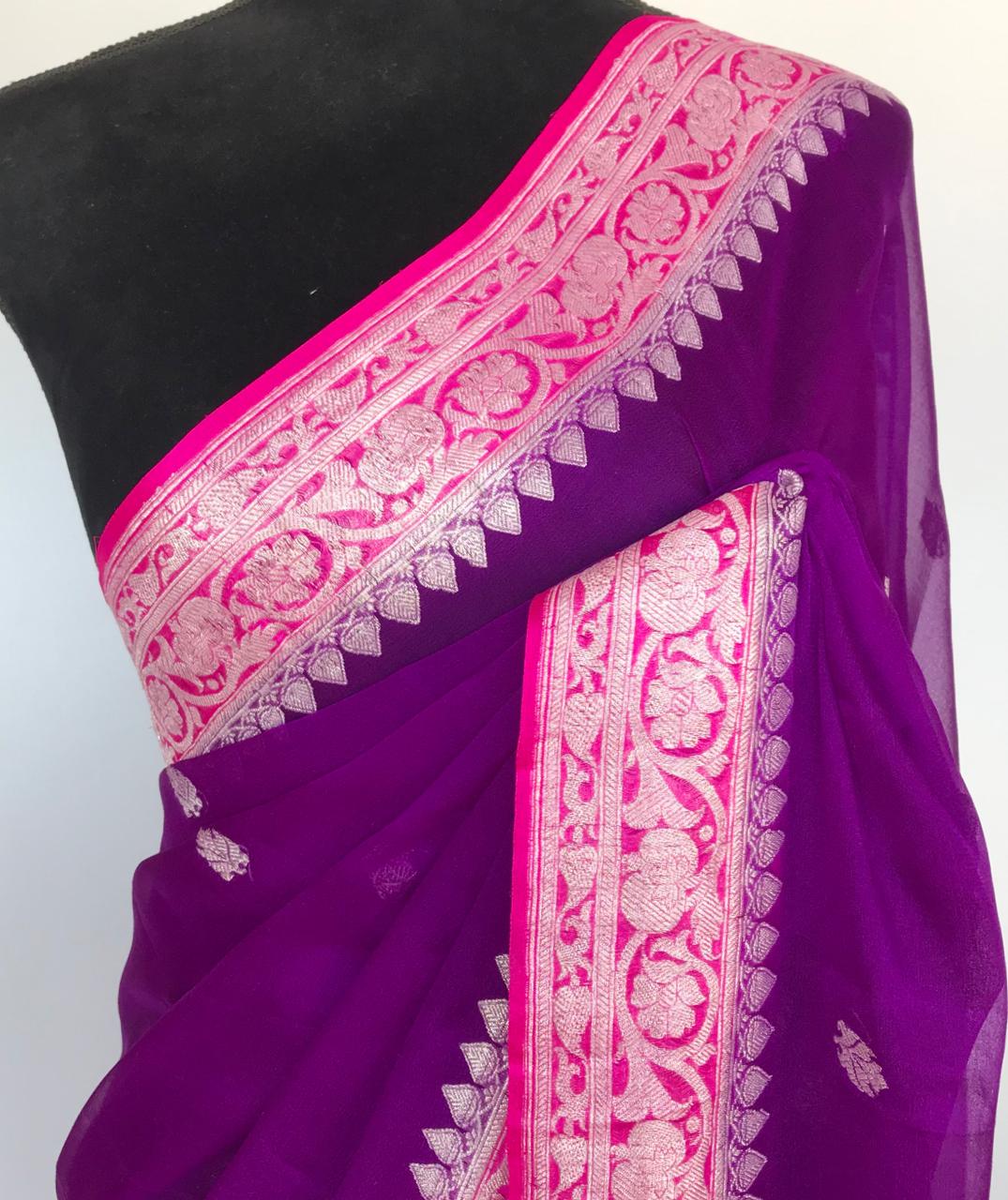 Double Cuddle Khaddi Chiffon Banarasi saree – Monamaar