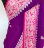 Purple Banarasi Silk Saree in Pure Khaddi Chiffon - Image 4