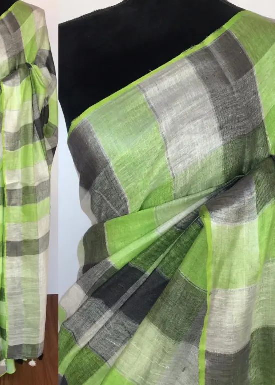 Multi Color Pure Linen Saree