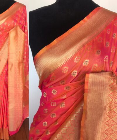 Peach Banarasi Silk Saree with Gold Zari Weaves