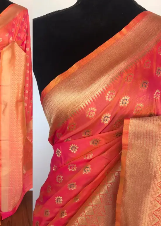 Peach Banarasi Silk Saree with Gold Zari Weaves