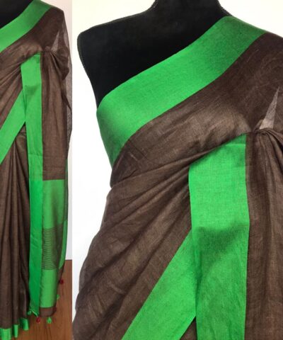 Brown Pure Linen Saree