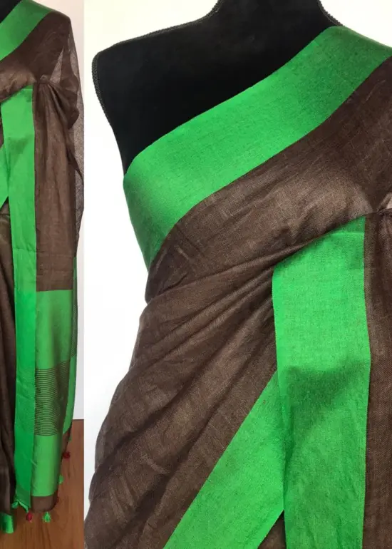 Brown Pure Linen Saree