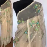 Cream Glass Tissue Silk Saree with Cute Birds Embroidery