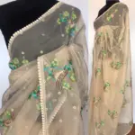 Cream Glass Tissue Silk Saree with Cute Birds Embroidery - Image 2