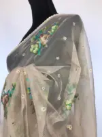 Cream Glass Tissue Silk Saree with Cute Birds Embroidery - Image 5