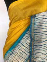 Yellow Chanderi Silk Saree with Shibori Prints - Image 5