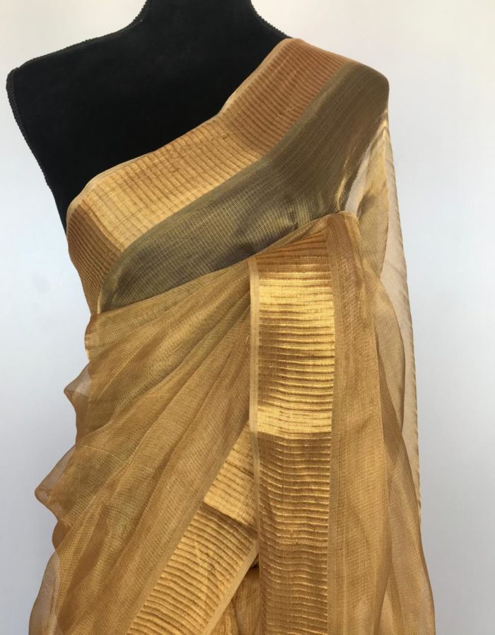 Plain Gold Tissue Saree with Gold Zari Weaves