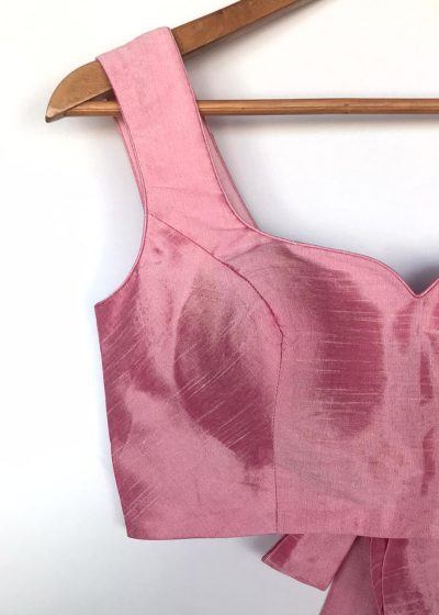 Baby Pink Raw Silk Blouse (Sweetheart neck)